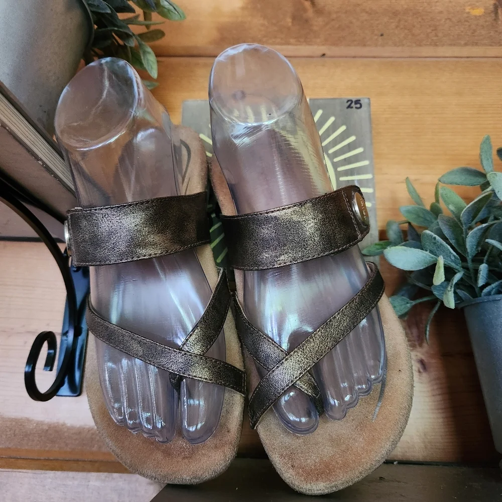 Aetrex Izzy‎ Sparkle Faux Leather Metallic Comfort Arch Support Sandals Sz 6-6.5